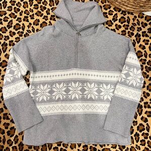 Cynthia Rowley Gray and White Snowflake quarter-zip Sweater